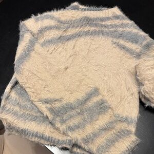 House of Harlow 1960 Fuzzy Striped Sweater - Cream and Gray